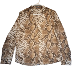 Shein Women's Brown/White Snakeskin Long Sleeve Button Down  Shirt Medium US 6
